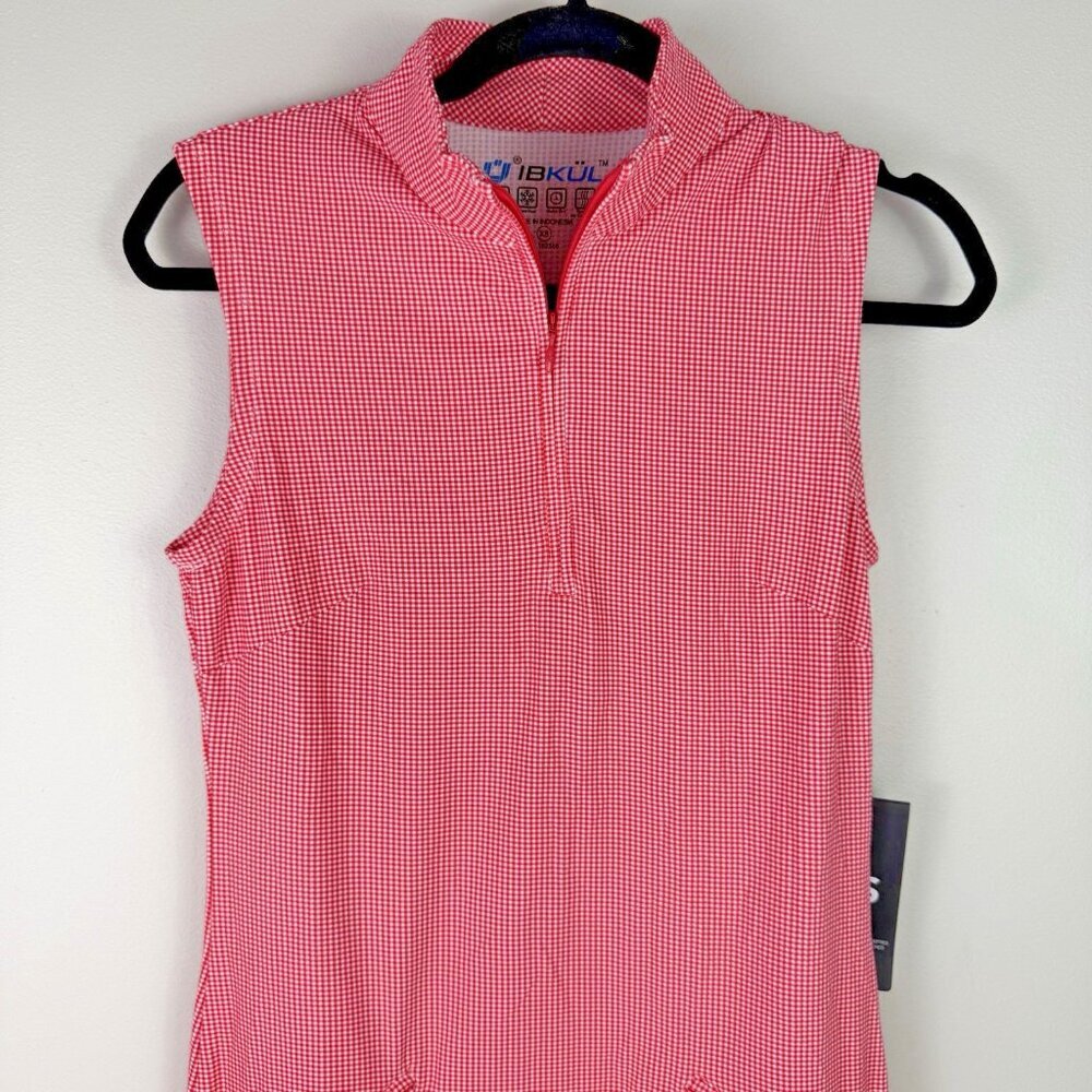 IBKUL Sleeveless Golf Dress Womens XS Red White Gingham Zip Mock UPF 50+ - Picture 2 of 4